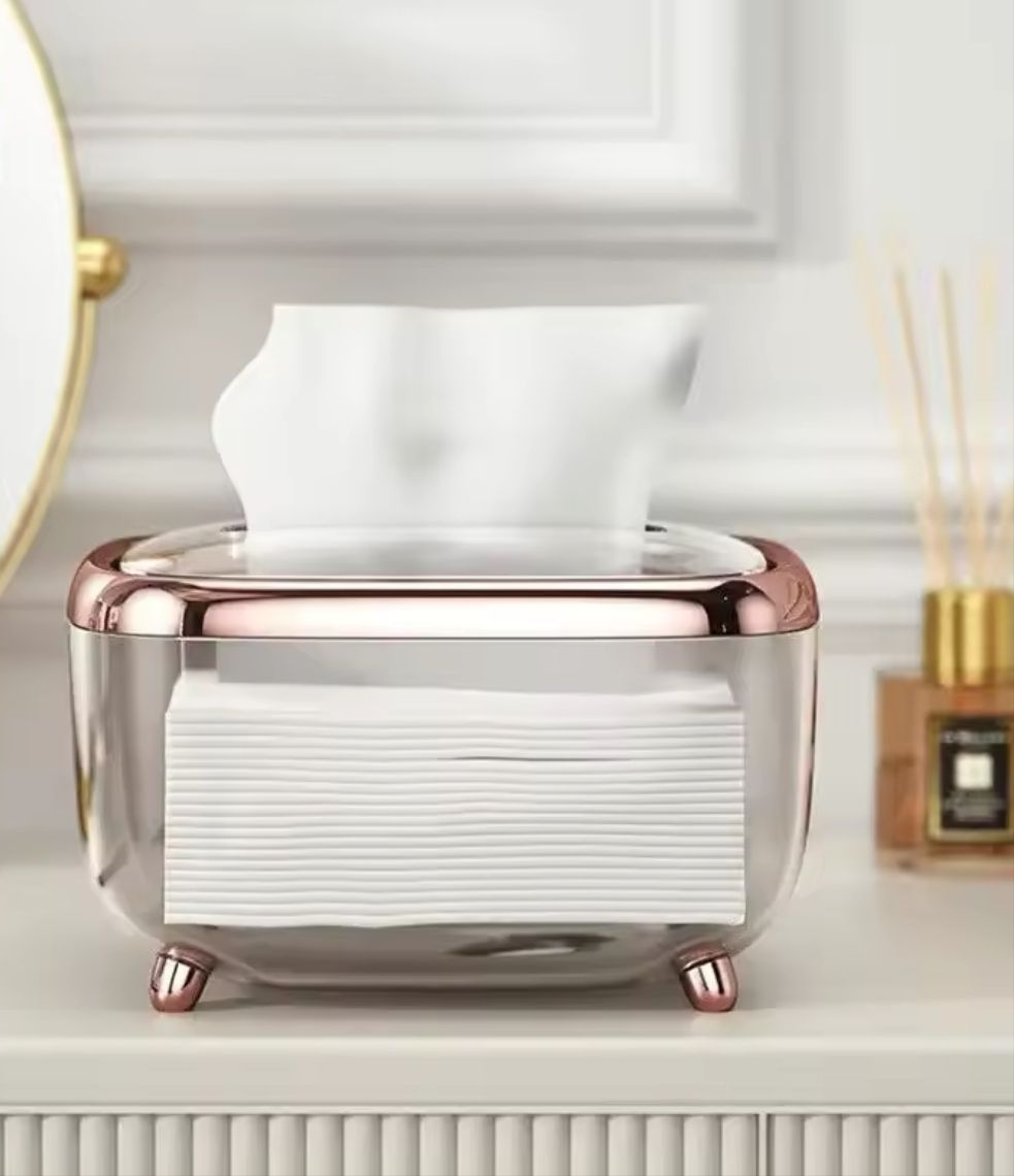 Luxury Rose Gold & Clear Acrylic Tissue/Serviette Holder with Lid.