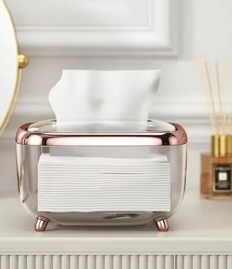 Luxury Rose Gold & Clear Acrylic Tissue/Serviette Holder with Lid.