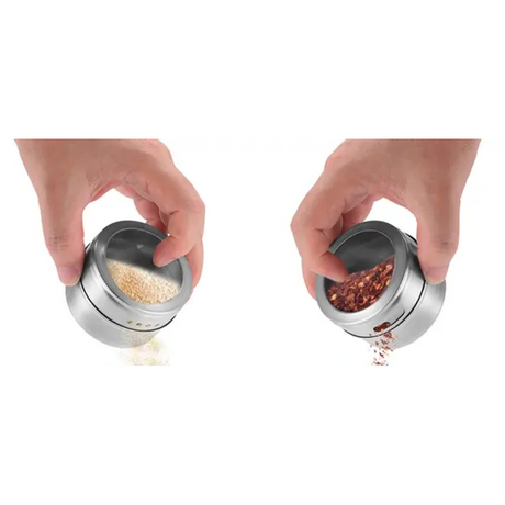Magnetic Cruet Condiment Spice Jar Set 9 Piece Stainless Steel Set with Wall Mounted Rack Spice Container- Furaha Finds Kenya