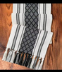 Black and White Geometric Woven Table Runner with Tassels- Furaha Finds Kenya