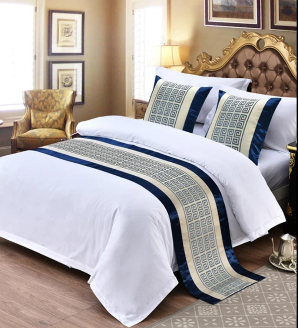Furaha Finds bed runner with throw pillows cases 