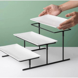 3-Tier Rectangular Serving Stand with White Platters for Cake, Fruit, and Dessert Display- Furaha Finds Kenya