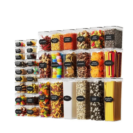 36pcs BPA Free Airtight Plastic Container Set Stackable Pantry Food Storage with Measuring Cups, Labels & Pen Kitchen Organization- Furaha Finds Kenya
