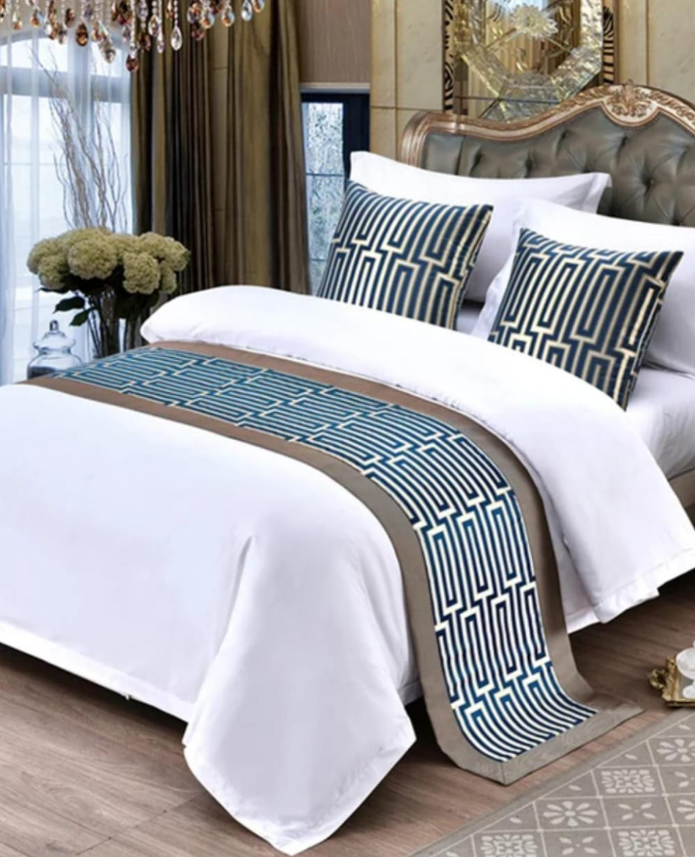 Furaha Finds bed runner with throw pillows cases 