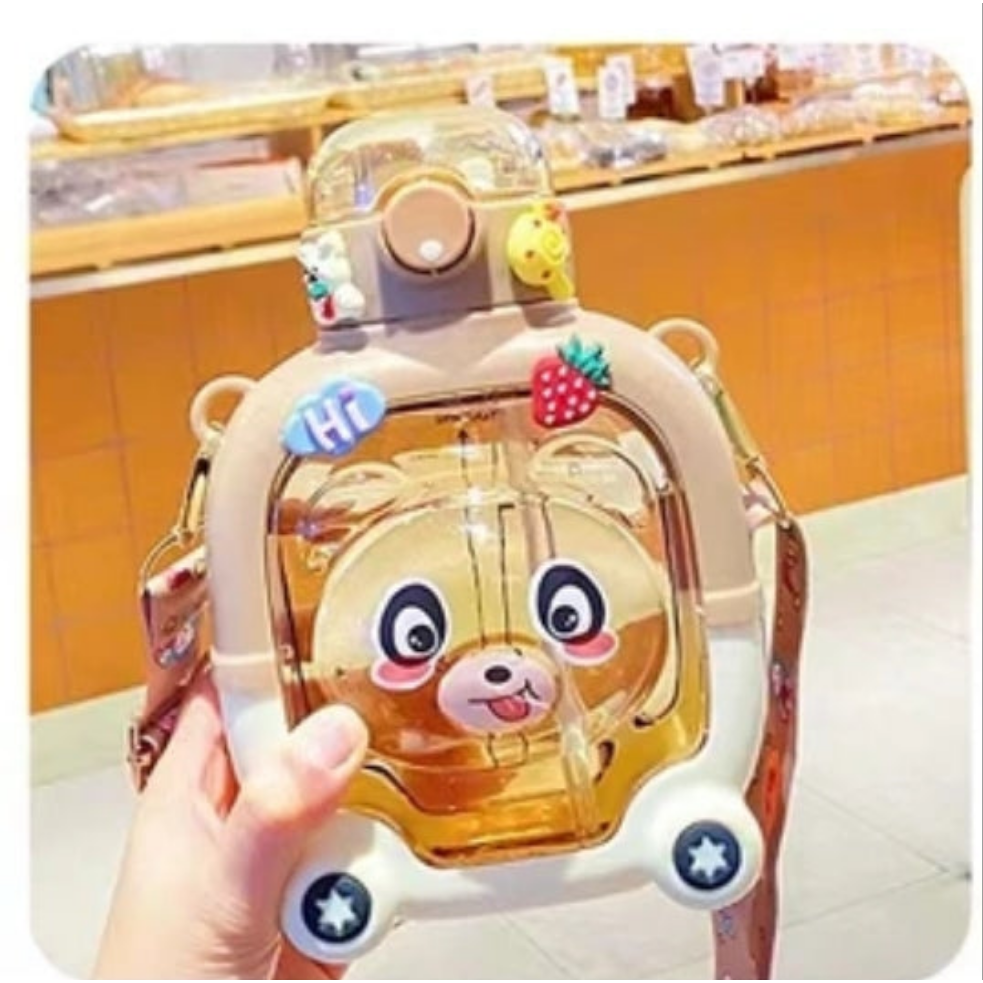 1000ML Cartoon Teddy Bear Water Bottle with Straw and Strap Cute Kids Water Bottle for Indoor & Outdoor Use- Furaha Finds Kenya
