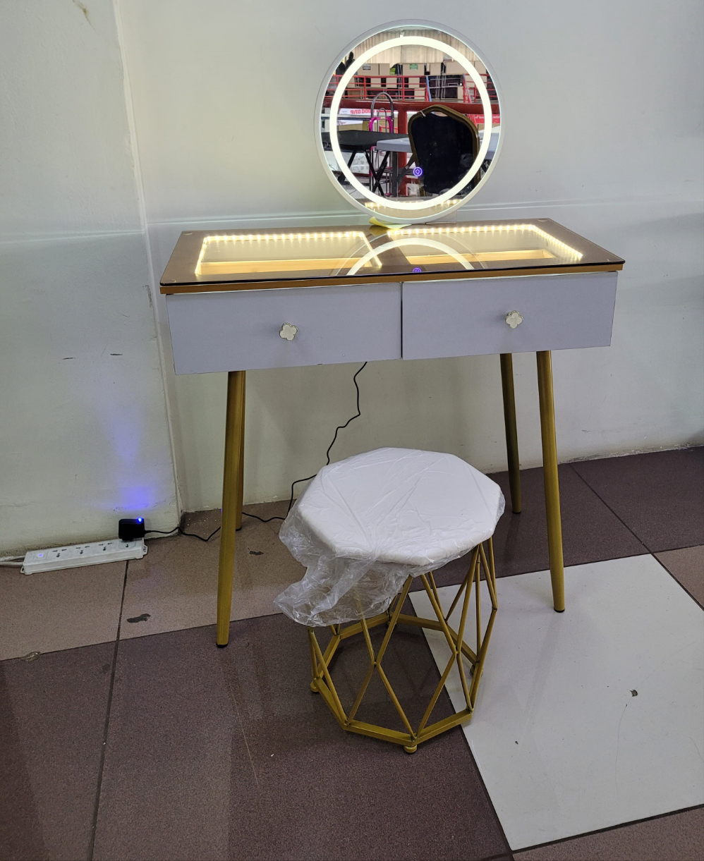 Modern LED Lighted Vanity Dressing Table with Mirror and Stool