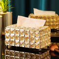 Luxury Crystal Tissue Box Holder – Gold & Silver | Elegant Serviette Organizer Facial Tissue Holders