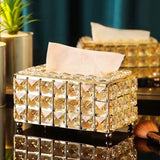 Luxury Crystal Tissue Box Holder – Gold & Silver | Elegant Serviette Organizer