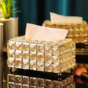 Luxury Crystal Tissue Box Holder – Gold & Silver | Elegant Serviette Organizer Facial Tissue Holders