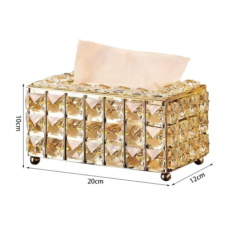 Luxury Crystal Tissue Box Holder – Gold & Silver | Elegant Serviette Organizer