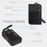 300W Car Power Inverter 12V to 220V Converter with 4 USB Ports & 2 AC Sockets.