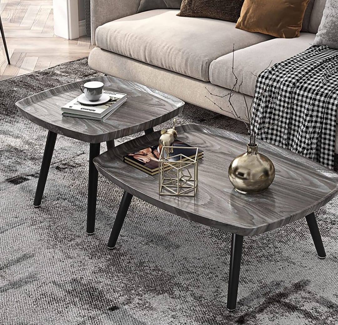 2-Piece Modern Coffee Table Set – Stylish Living Room Tables (Black, Grey & Coffee Finish)