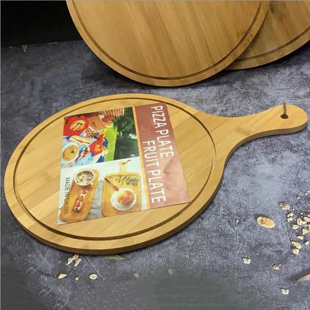 Round Bamboo Pizza Board with Handle  35x26 cm Small