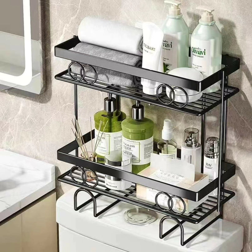 Metallic  Space Saving Versatile Toilet/Bathroom Storage Rack Organizer | Black, Gold, Pink, White – 34cm x 15cm x 16cm