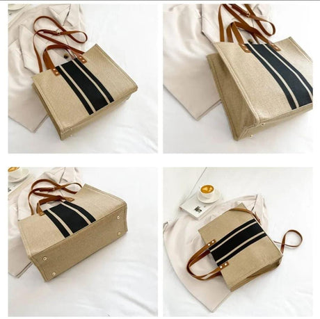 Vintage Striped Tote Bag Large Capacity Handbag (33x26x15cm)- Furaha Finds Kenya