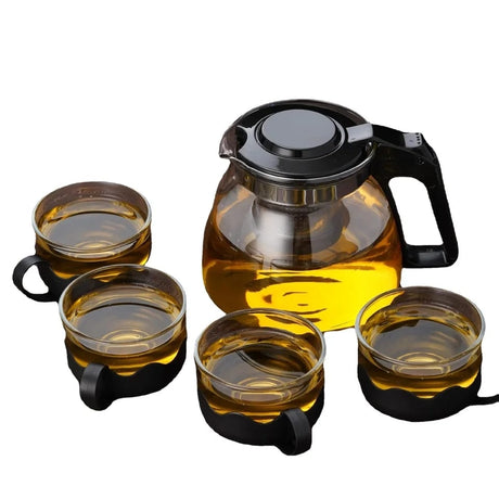 5pc Transparent Heat Resistant Glass Infuser Tea Set | Elegant Teapot and Teacups- Furaha Finds Kenya