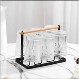 Metallic Glass Cup Holder with Bamboo Handle and Draining Tray Elegant & Functional- Furaha Finds Kenya