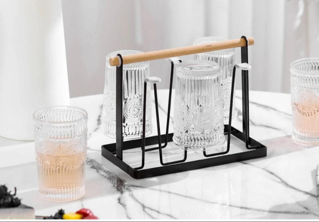 Furaha Finds Metallic Glass/Cup Holder with Bamboo Base