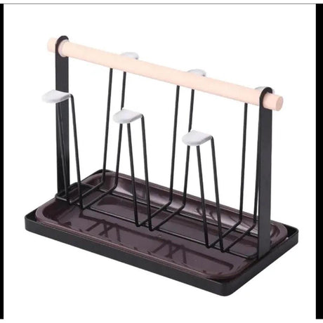 Metallic Glass Cup Holder with Bamboo Base & Draining Tray Stylish & Functional- Furaha Finds Kenya