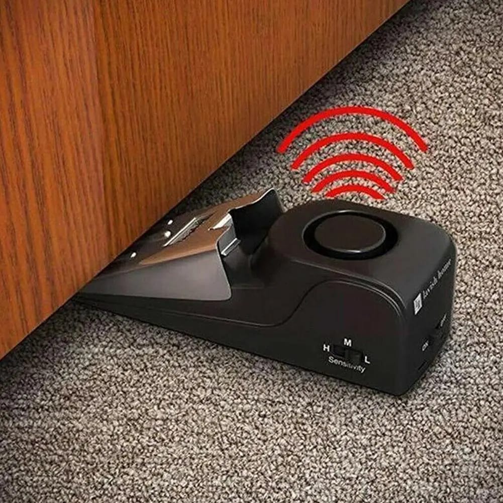 Furaha Finds safety door stop alarm security alert system with loud siren non slip base and battery operation for home office and travel protection