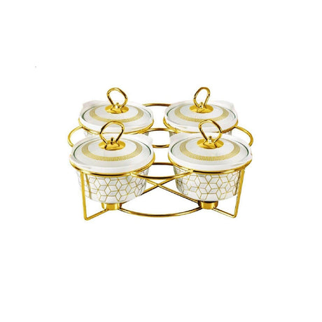 7.0" (2.8 Ltr) 4 Pcs Round Porcelain Casserole with Warmer Rack- Furaha Finds Kenya