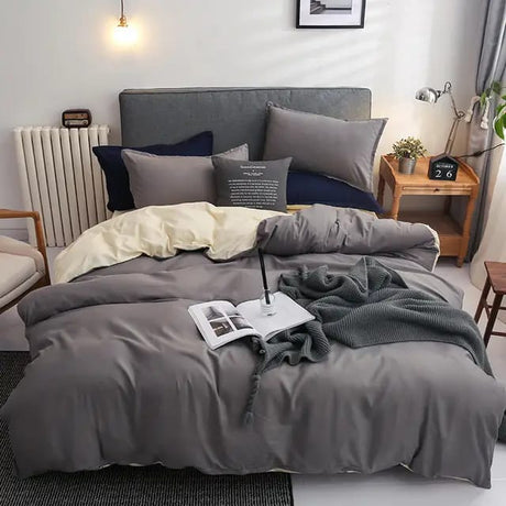 Plain Double-Sided Color Cotton Duvet Cover Set Soft & Breathable