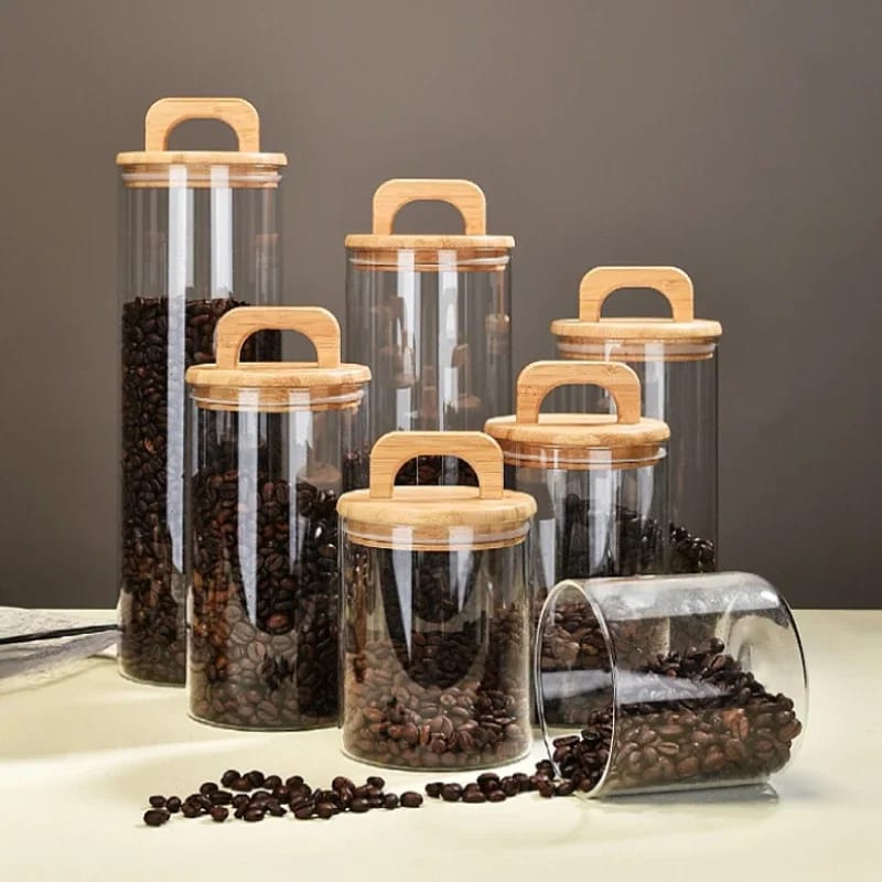 
Furaha Finds 2150ml borosilicate glass spaghetti jar with bamboo lid stylish airtight and perfect for kitchen storage
