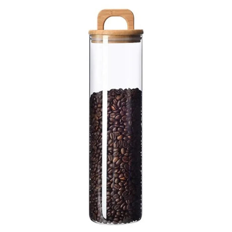 
Furaha Finds 2150ml borosilicate glass spaghetti jar with bamboo lid stylish airtight and perfect for kitchen storage
