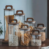 
Furaha Finds 2150ml borosilicate glass spaghetti jar with bamboo lid stylish airtight and perfect for kitchen storage

