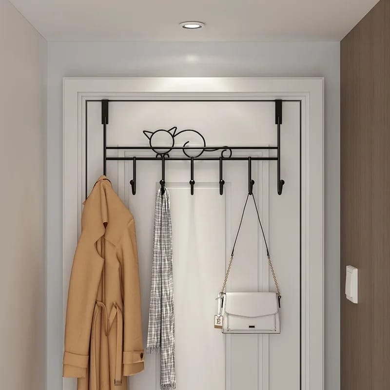 High Quality Iron Over the Door Hanger | 7 Strong Hooks for Coats, Bags, Clothes, and Belts