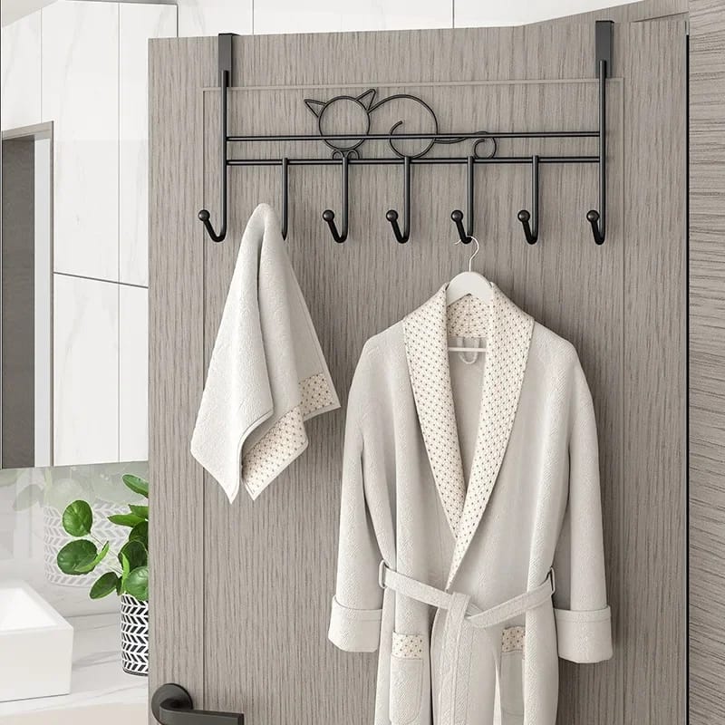 High Quality Iron Over the Door Hanger | 7 Strong Hooks for Coats, Bags, Clothes, and Belts
