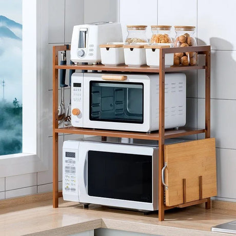 Multilayer Microwave & Multipurpose Stand Storage Shelf with Hanging Hooks & Chopping Board Holder Strong & Durable Organizer- Furaha Finds Kenya