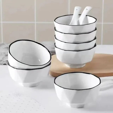 6" Japanese Hexagonal Bowls – Set of 6 Pieces, Elegant and Unique Dinnerware for Soups, Salads, and Noodles- Furaha Finds Kenya