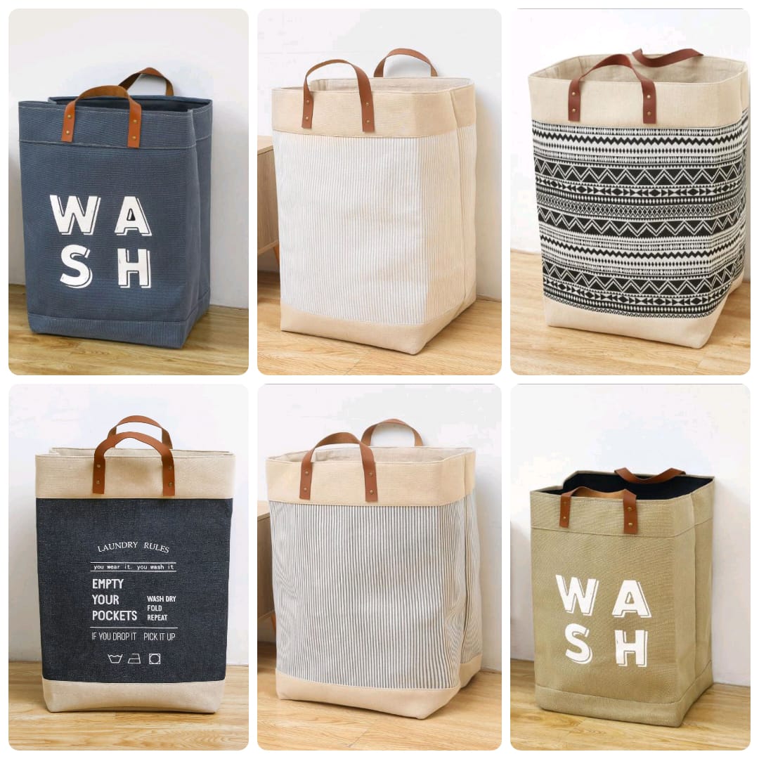 Canvas Laundry Basket with Leather Handles  Washable & Durable Storage Solution