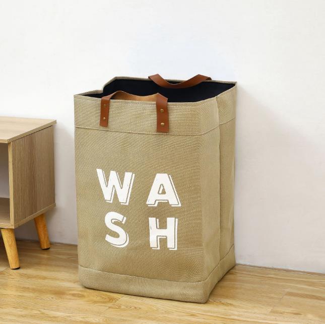 Canvas Laundry Basket with Leather Handles  Washable & Durable Storage Solution