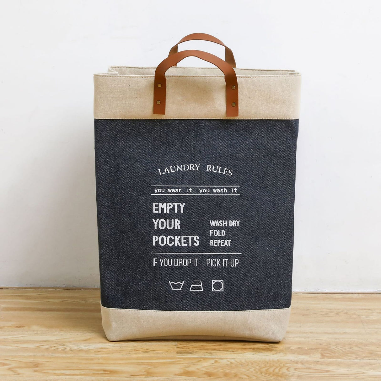 Canvas Laundry Basket with Leather Handles  Washable & Durable Storage Solution