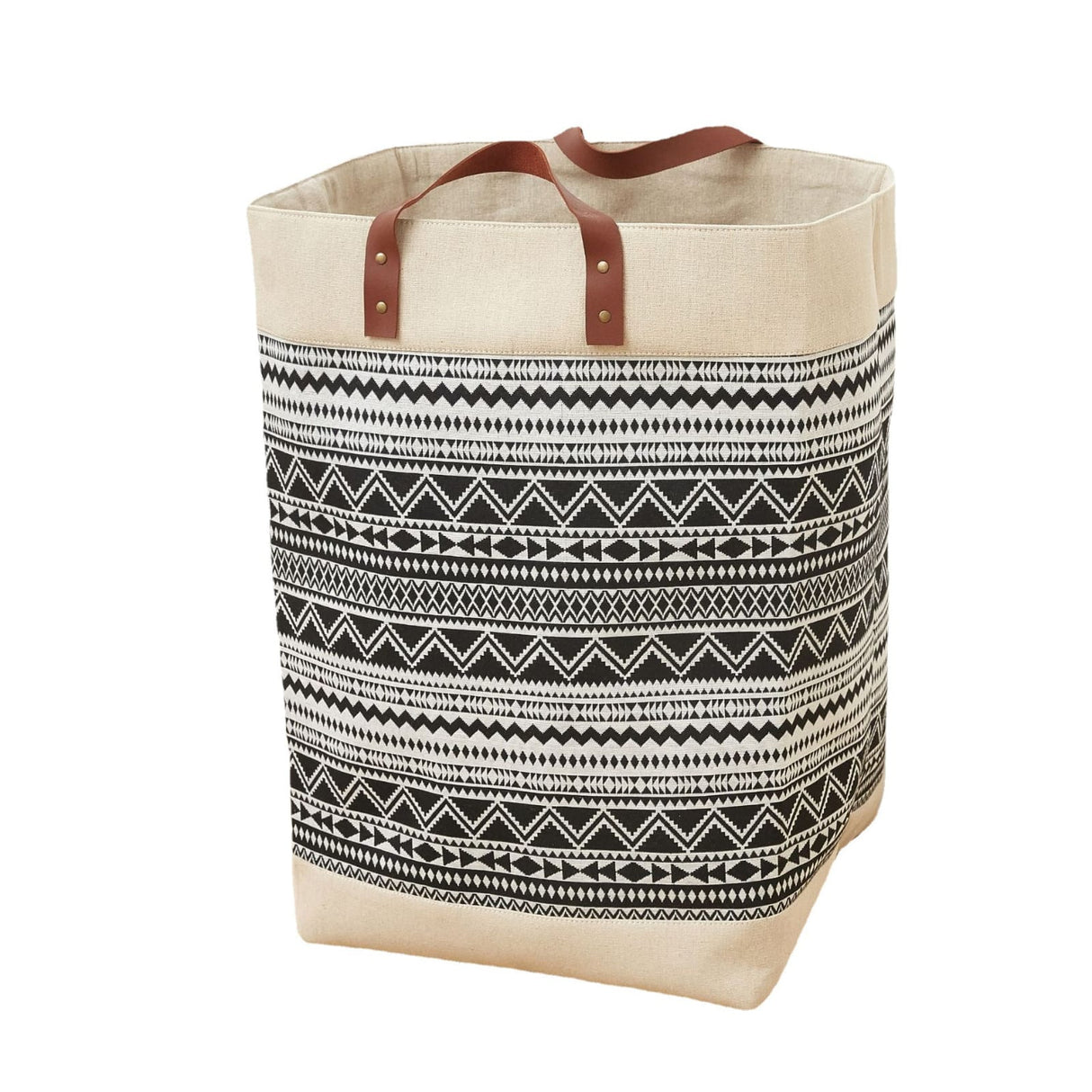 Canvas Laundry Basket with Leather Handles  Washable & Durable Storage Solution
