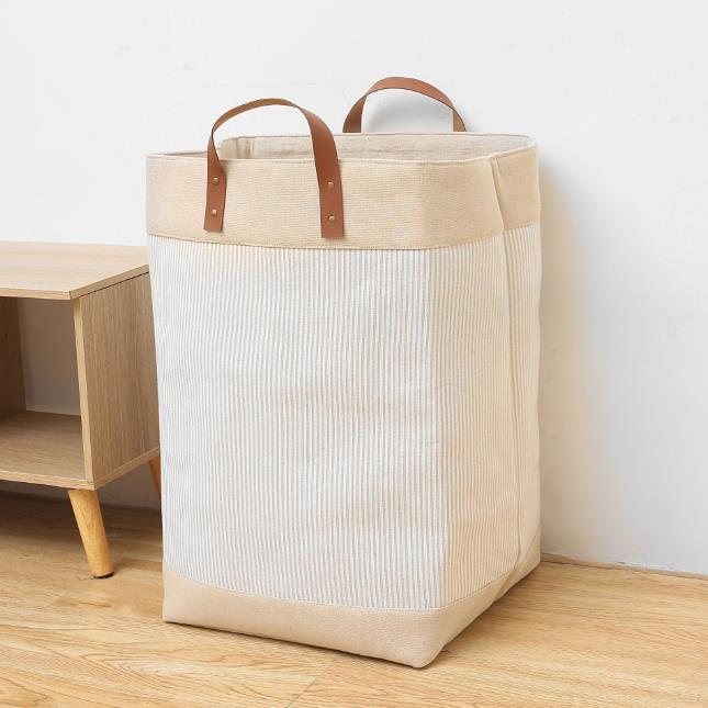 Canvas Laundry Basket with Leather Handles  Washable & Durable Storage Solution