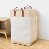 Canvas Laundry Basket with Leather Handles  Washable & Durable Storage Solution