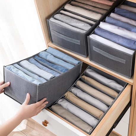 MultiCompartment 7 Grid Oxford Fabric Durable Jeans Organizer | Space Saving Wardrobe Storage | Foldable Fabric Storage Box for Closets | Stackable Organizer for Jeans, Pants & Towels- Furaha Finds Kenya