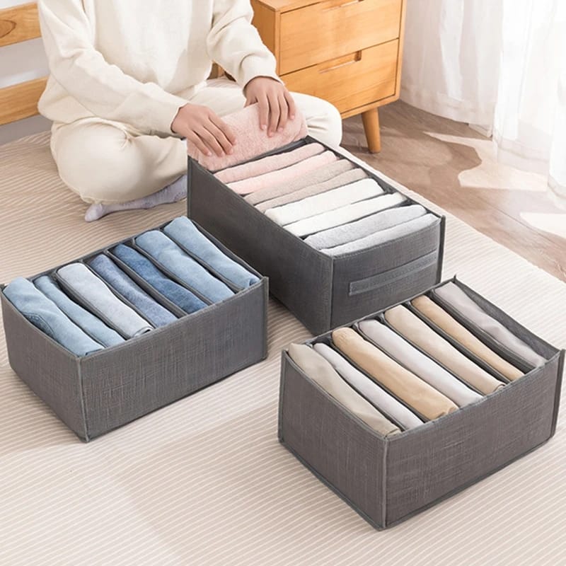 MultiCompartment 7 Grid Oxford Fabric Durable Jeans Organizer | Space Saving Wardrobe Storage | Foldable Fabric Storage Box for Closets | Stackable Organizer for Jeans, Pants & Towels