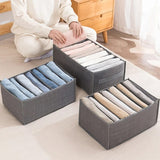 MultiCompartment 7 Grid Oxford Fabric Durable Jeans Organizer | Space Saving Wardrobe Storage | Foldable Fabric Storage Box for Closets | Stackable Organizer for Jeans, Pants & Towels