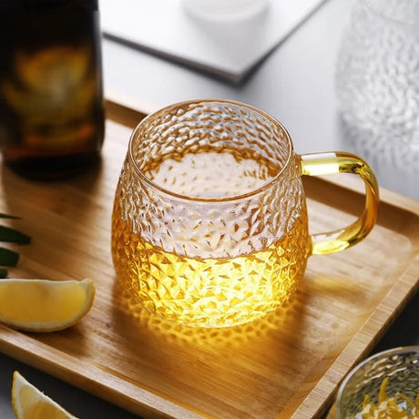 High Quality 350 ml Hammer Patterned Glass Cups with Gold Handles (Set of 6)- Furaha Finds Kenya