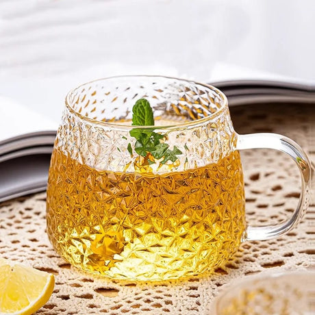 High Quality 350 ml Hammer Patterned Glass Cups with Gold Handles (Set of 6)- Furaha Finds Kenya