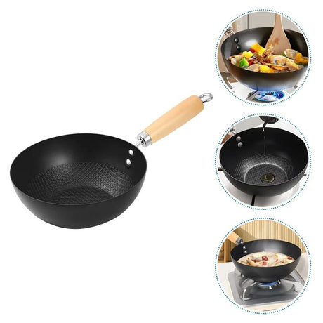 Heavy Duty Mini Wok | Uncoated NonStick Iron Pan with Wooden Handle | 26cm Versatile Cooking Tool- Furaha Finds Kenya