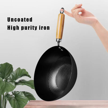 Heavy Duty Mini Wok | Uncoated NonStick Iron Pan with Wooden Handle | 26cm Versatile Cooking Tool- Furaha Finds Kenya