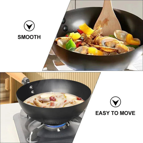 Heavy Duty Mini Wok | Uncoated NonStick Iron Pan with Wooden Handle | 26cm Versatile Cooking Tool- Furaha Finds Kenya