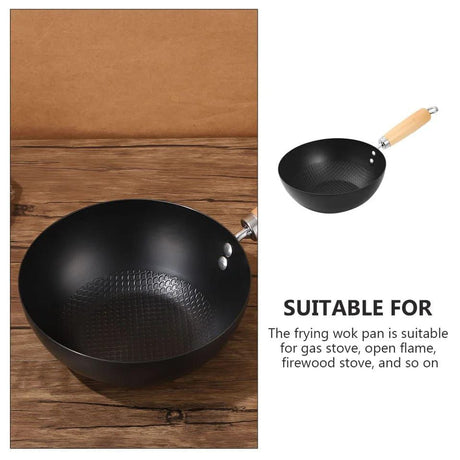 Heavy Duty Mini Wok | Uncoated NonStick Iron Pan with Wooden Handle | 26cm Versatile Cooking Tool- Furaha Finds Kenya
