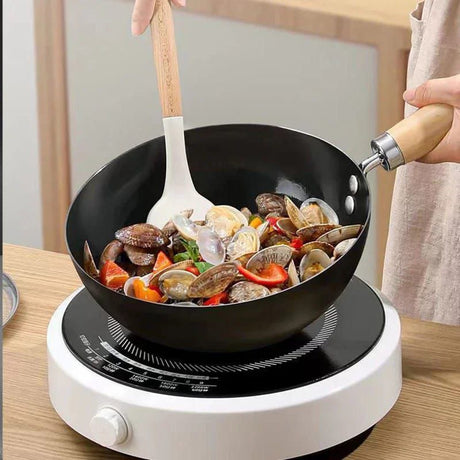 Heavy Duty Mini Wok | Uncoated NonStick Iron Pan with Wooden Handle | 26cm Versatile Cooking Tool- Furaha Finds Kenya