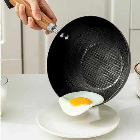 Heavy Duty Mini Wok | Uncoated NonStick Iron Pan with Wooden Handle | 26cm Versatile Cooking Tool- Furaha Finds Kenya